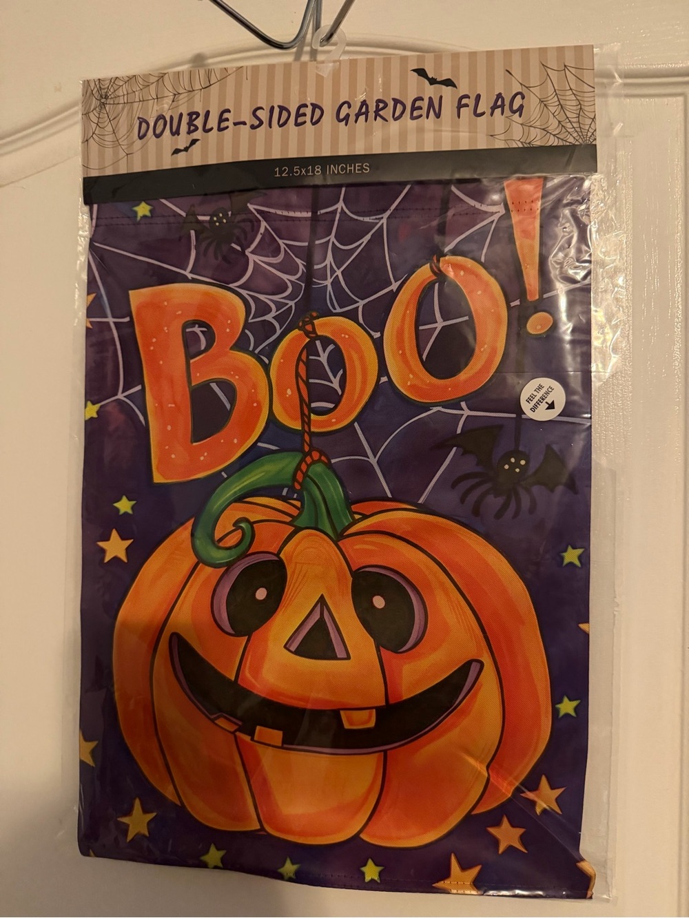 Halloween 'Boo!' Pumpkin Double-Sided Garden Flag - Orange & Purple